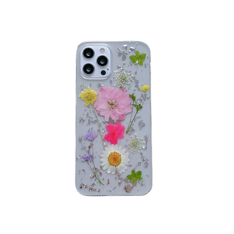 Silver Foil Dried Flowers Mobile Phone Cases
