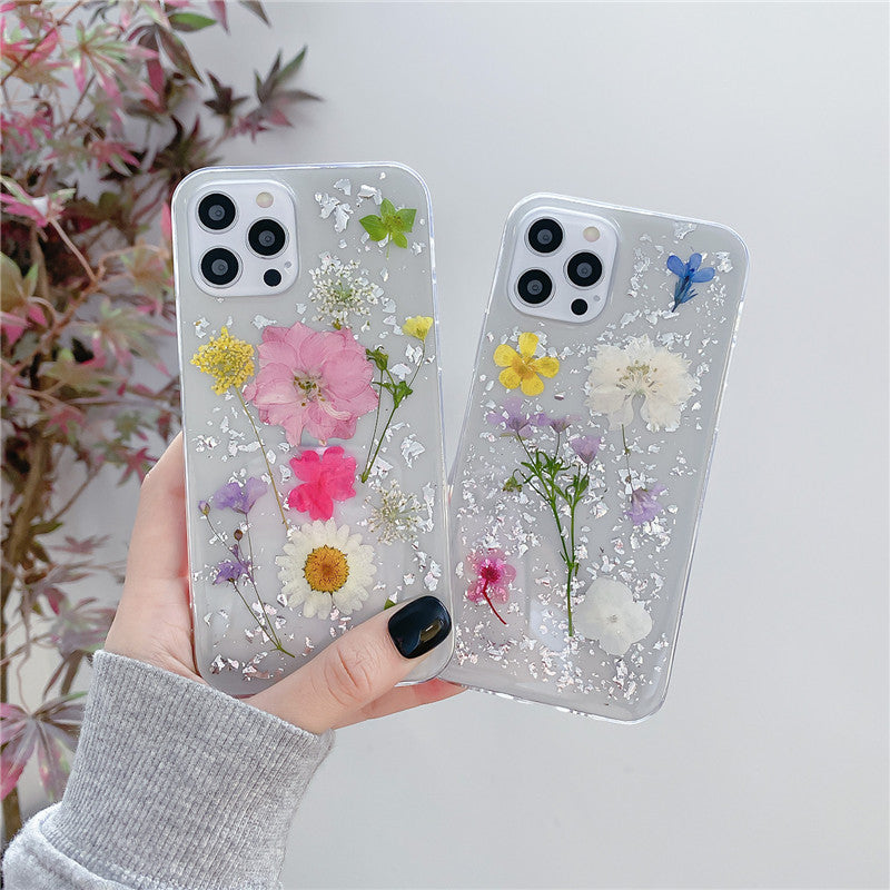 Silver Foil Dried Flowers Mobile Phone Cases