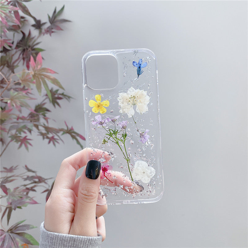 Silver Foil Dried Flowers Mobile Phone Cases