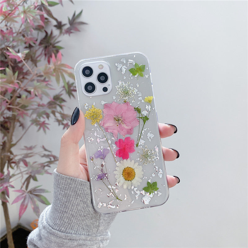 Silver Foil Dried Flowers Mobile Phone Cases