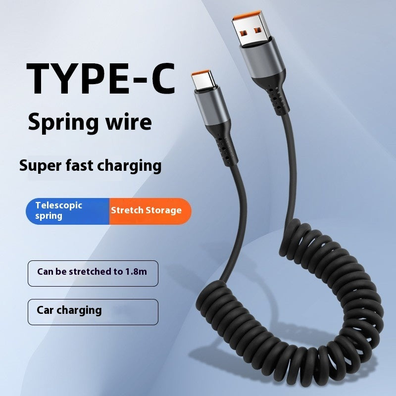 Spring Retractable Storage Mobile Phone Charging Cable