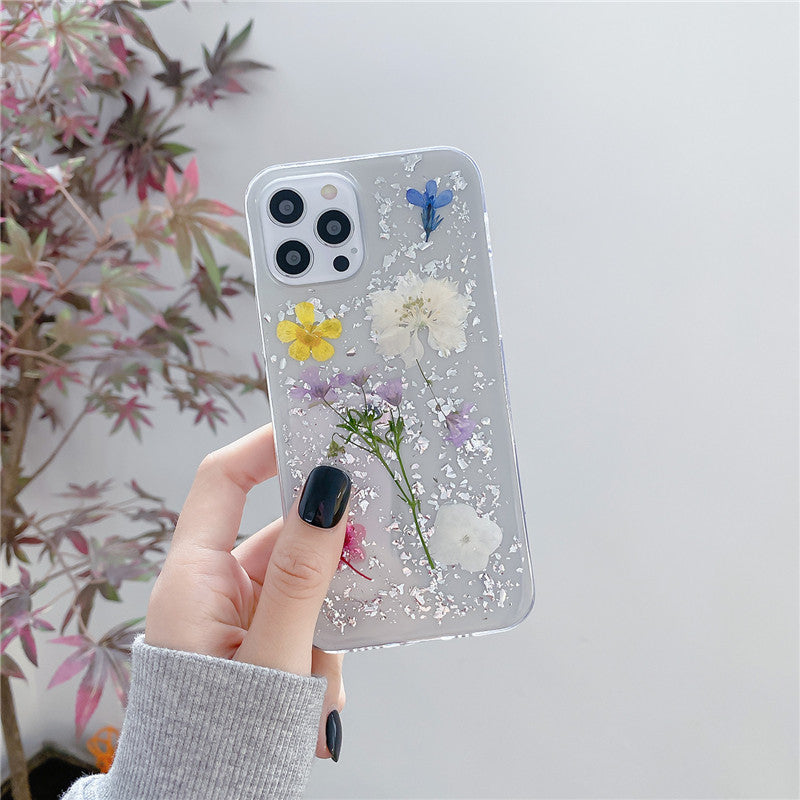Silver Foil Dried Flowers Mobile Phone Cases